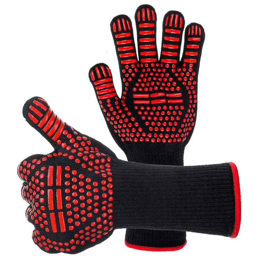 

1 пара противопламенных перчаток для духовки перчатка для барбекю термостойкие противоскользящие защитные перчатки с запястьем для духовк...