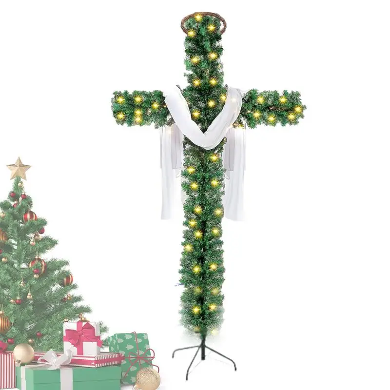 5 футов складная рождественская елка в форме креста светодиодное украшение из