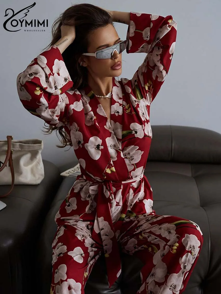 Элегантный комплект из 2 предметов Oymimi с красным принтом женская одежда модная