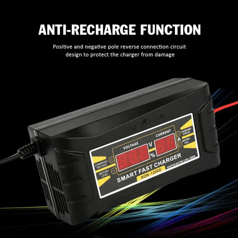 

6/10A Full Automatic Car Battery Charger 110V/220V To 12V Smart Fast Power Charging For Wet Dry Lead Acid Digital LED Display