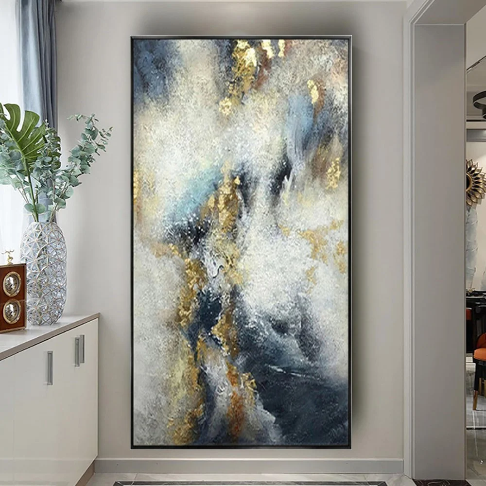 

100% Hand-Painted Sky Landscape Oil Painting On Canvas Mural Blue And Gold Textured Wall Art Picture For Home Decor Paintings