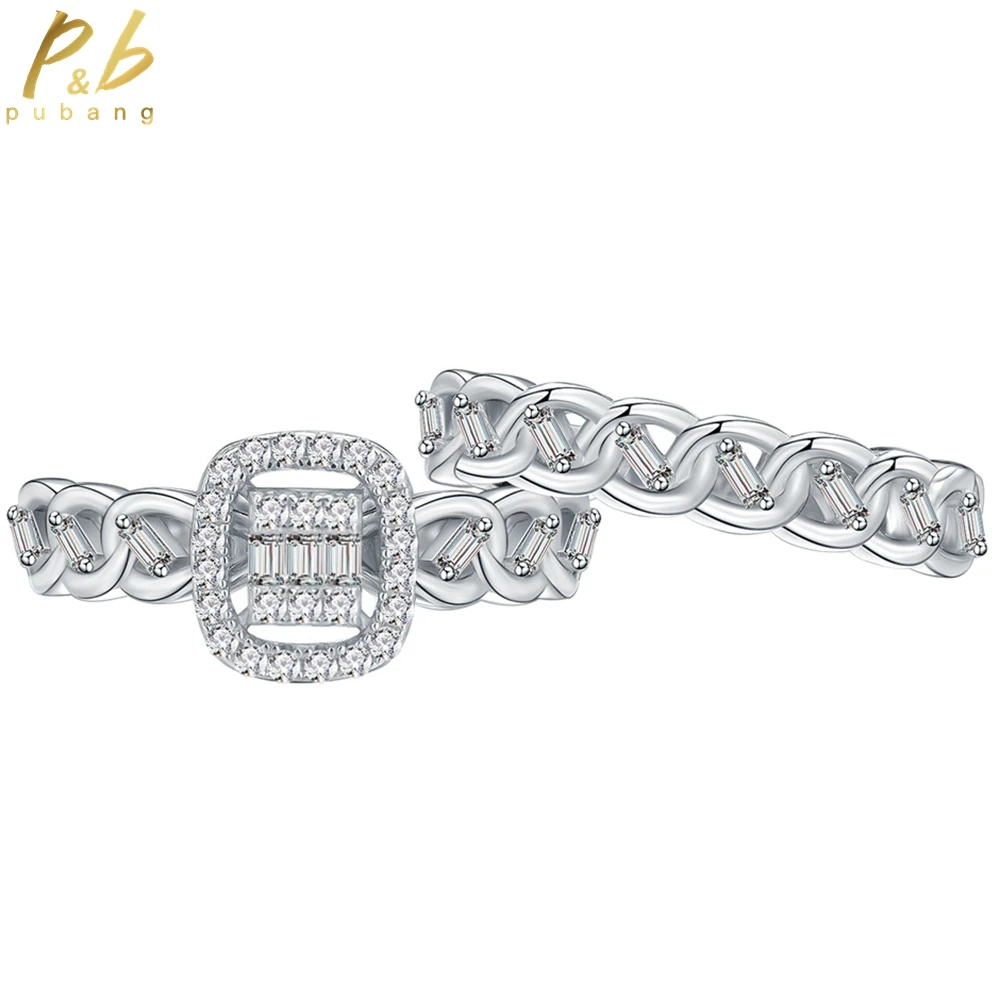 

PuBang Fine Jewelry 925 Sterling Silver Luxury Engagement Band Rings Set Created Moissanite Diamond for Women Gift Drop Shipping