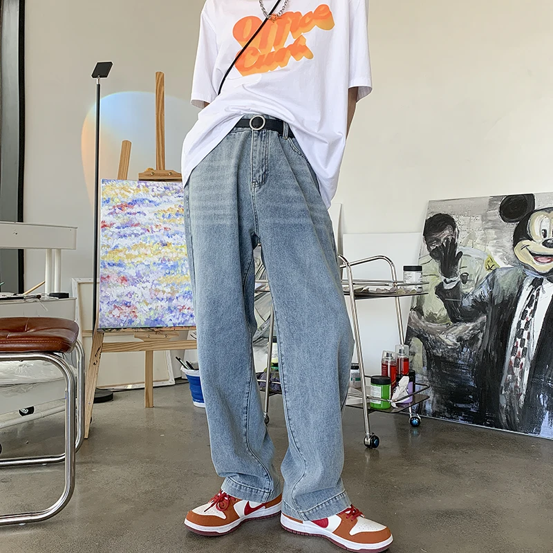 EOENKKY/2022 New Brand Autumn Men Korean Fashion 4 Colors Jeans Streetwear Hip Hop Baggy Denim Trousers Straight Wide Leg Pants