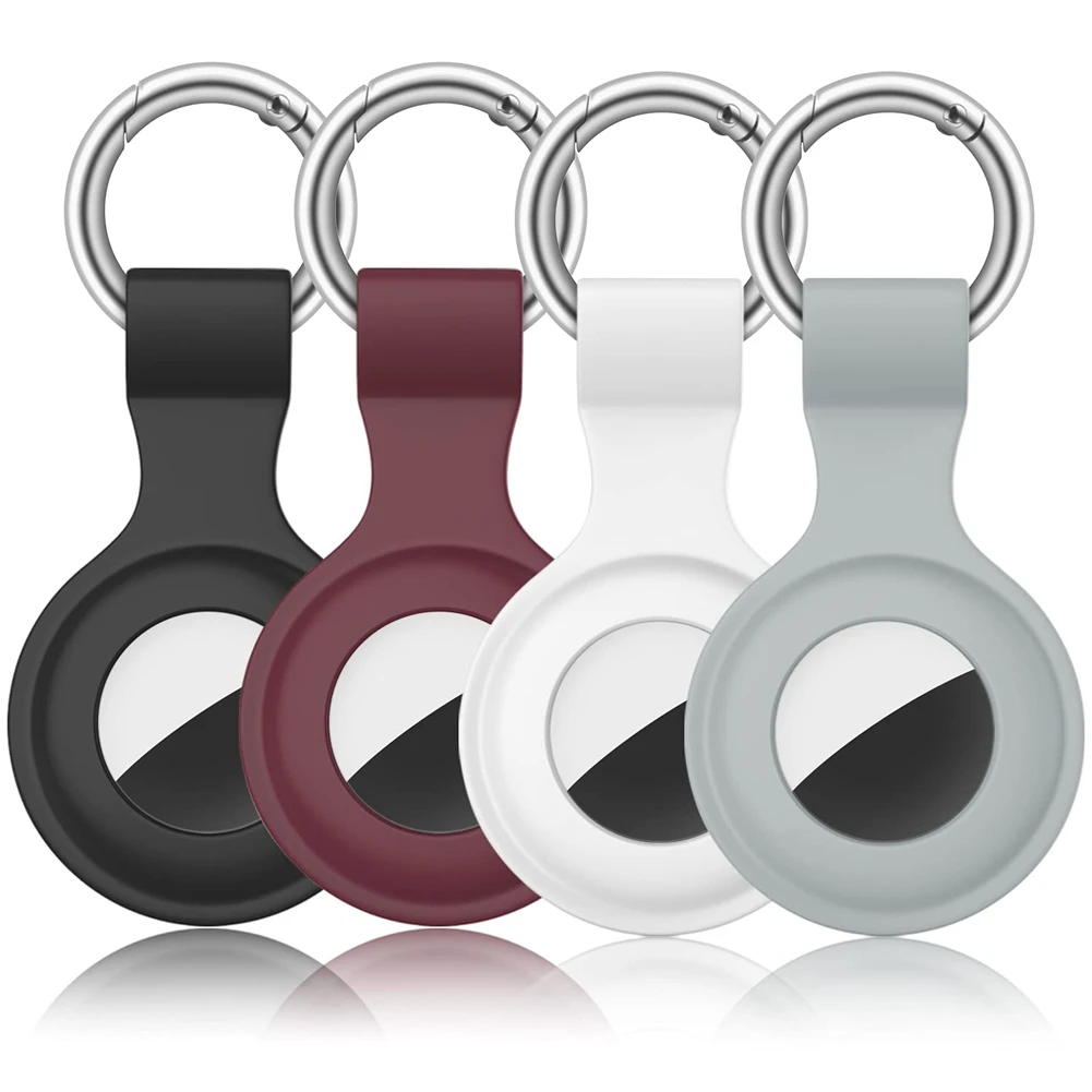 

4 Pack AirTag Case for Keychain, Silicone Tracker Holder with Anti-Lost Keychain for Airtag(Black+White+Gray+Wine Red)