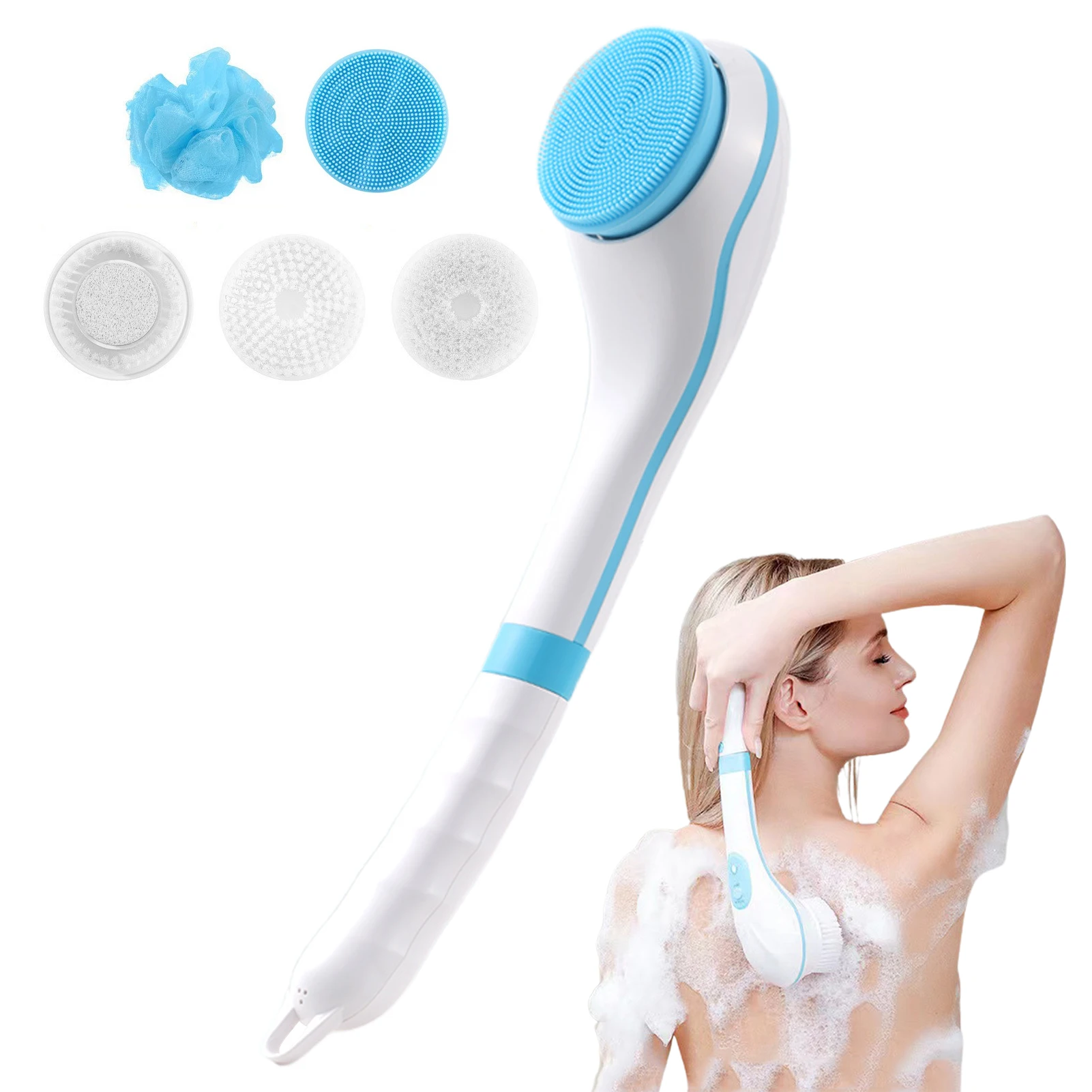 

6 Speeds Bathing Massage Exfoliating Facial Electric Body Brush Scrubber Cleaning Spin USB Rechargeable IPX7 Waterproof 5 In 1