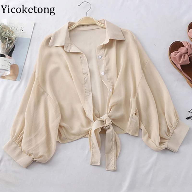 Новинка 2022 модная летняя тонкая шифоновая рубашка женский топ Солнцезащитная