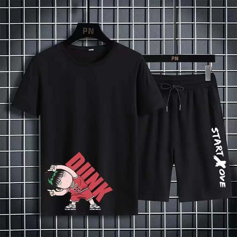 Slam Dunk Men Shorts Sets 2023 Summer Anime Print T Shirt outfit Men 100 Cotton T-Shirts Oversized Women Tracksuit 2 Pieces Set
