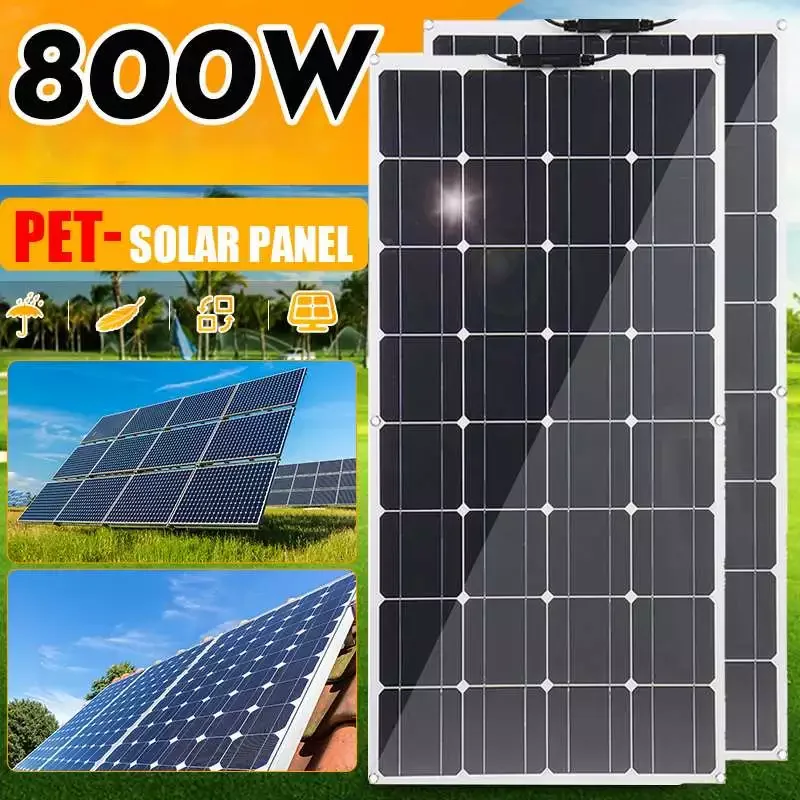 

2023NEW 800W/400W Solar Panel 18V Semi-flexible Monocrystalline Solar Cell DIY Cable Outdoor Car RV Waterproof Rechargeable Powe