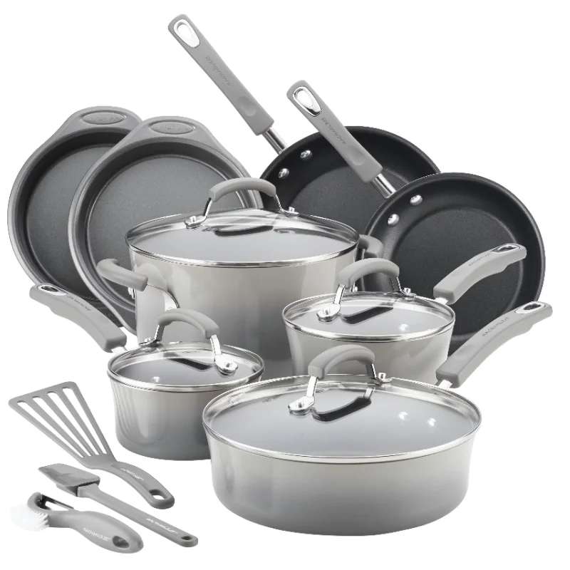 Rachael Ray 15-Piece Hard Enamel Aluminum Nonstick Cookware 