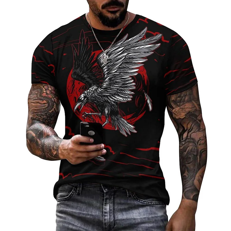 

Black-Crow 3D Stereo T-shirt Creative Animal Design Clever Birds Crow graffiti Tee Men Women Casual Short Sleeve Streetwear Tops