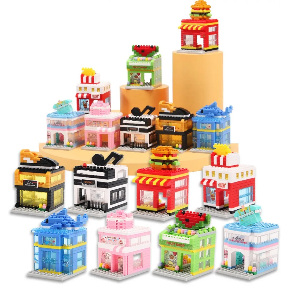 

Architecture Street View Building Blocks Store Shop House Model DIY Mini Bricks Holiday Christmas Toys for Children Kids Gift