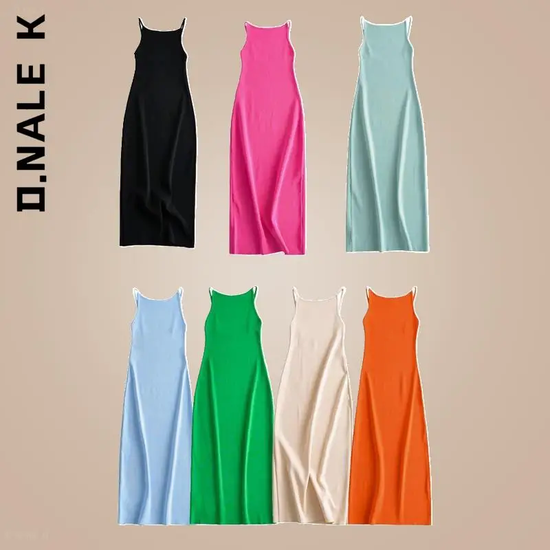 

Tangada 2022 Fashion Women Solid Beige Black Backless Sweater Dress Sleeveless O Neck Ladies Midi Dress AI73