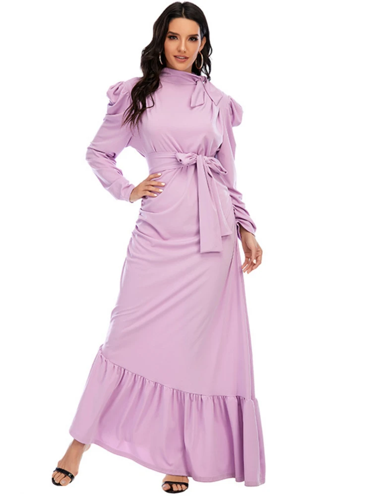 

Muslim Islamic Folds Dresses Dubai 2023 New Fashion Womens Wrap Jersey Abaya Maxi Dress Muslim Dress Women Islamic Clothing