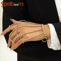 punk pearl ring chain bracelets for women beaded charm finger bracelet 2022 trend couple wrist jewelry gift gothic pulsera mujer