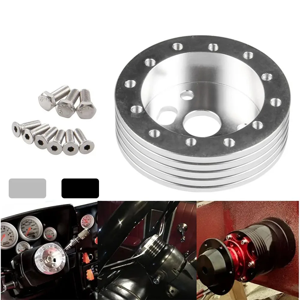 Universal Steering Wheel Adapter – 5 & 6 Hole To Grant 3 Hole 0.5" Hub, Black Aluminum