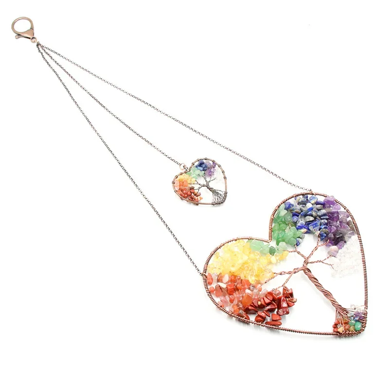 Двойное Сердце Дерево жизни подвесное украшение чакра фэн-шуй драгоценные камни