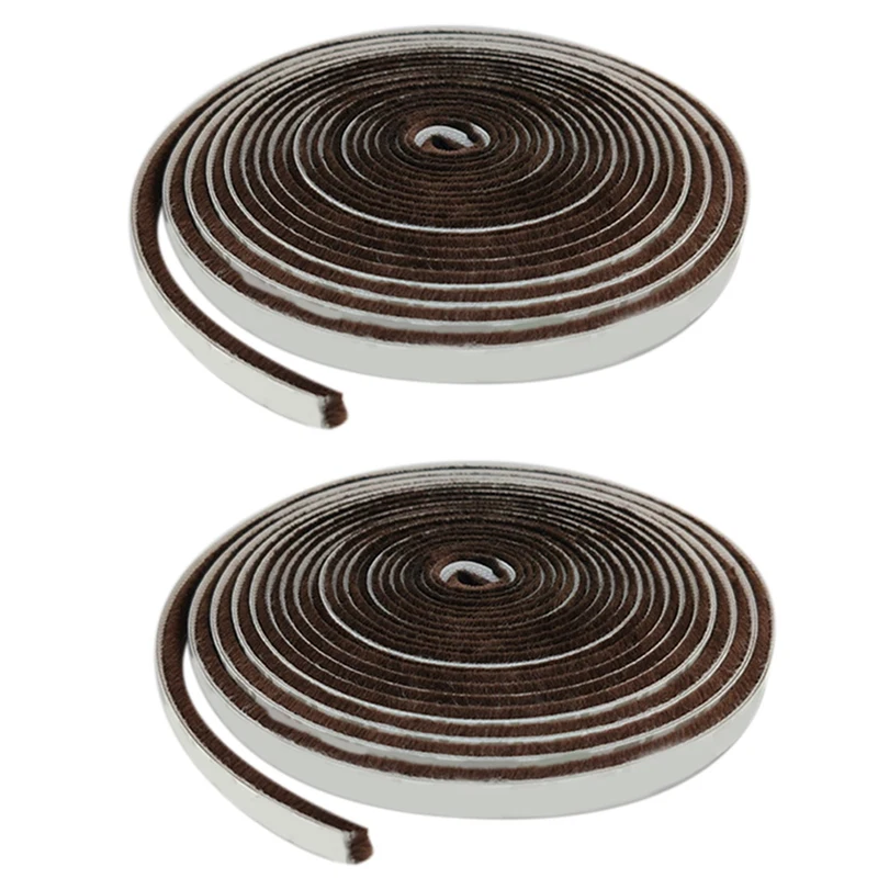 

2X Brush Strip Self-Adhesive Windproof Door And Window Sealing Strip Leak-Proof Brush Windproof Sealing Strip-Brown 5M