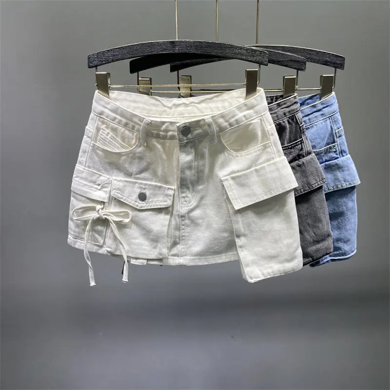 

Personalized Workwear with Pocket Denim Skirt Streetwear Woman 2023 Spring and Summer New Casual Washed Anti-Exposure Jean Skirt
