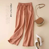 casual loose cotton linen women pants solid elastic high waist drawstring streetwear female sweatpants