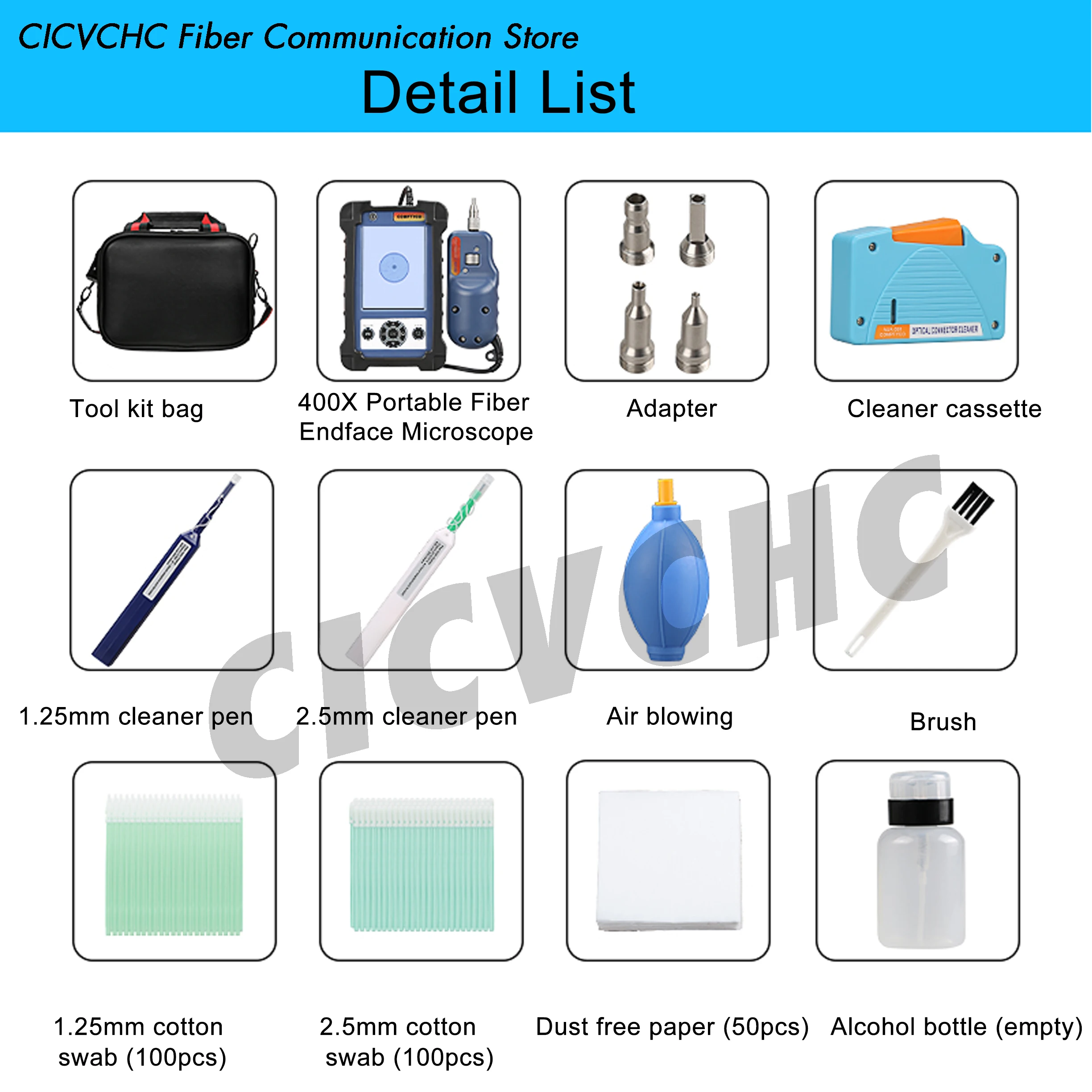Fiber End-face Inspection and Cleaner Tool Kit with 400x Portable Fiber Endface Microscope