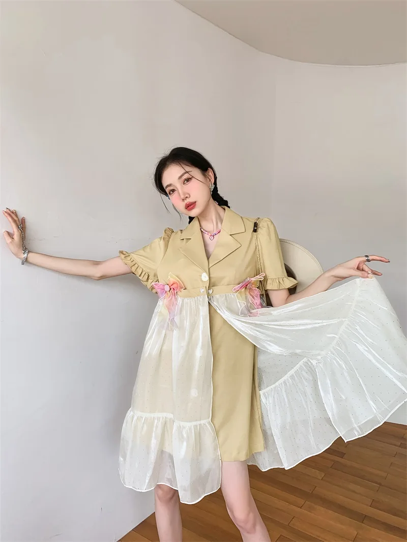 Женское Сетчатое платье-блейзер с оборками оригинальное дизайнерское свободное