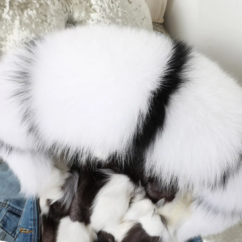 MAOMAOKONG Natural Fur Collar Real Fox Fur Coat Hooded Denim Jackets Women's Winter Coats Jean Parkas Female Clothing enlarge