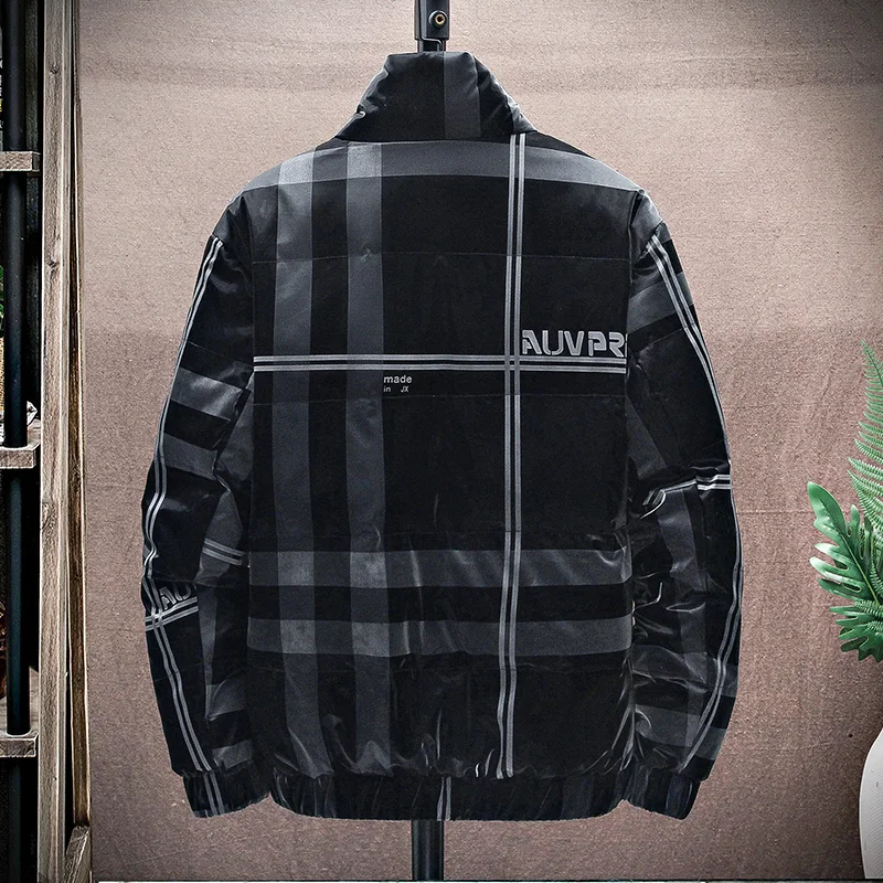 Autumn and winter casual fashionable plain plate short plaid shark skin versatile work clothes down jacket men's 50 white duck d