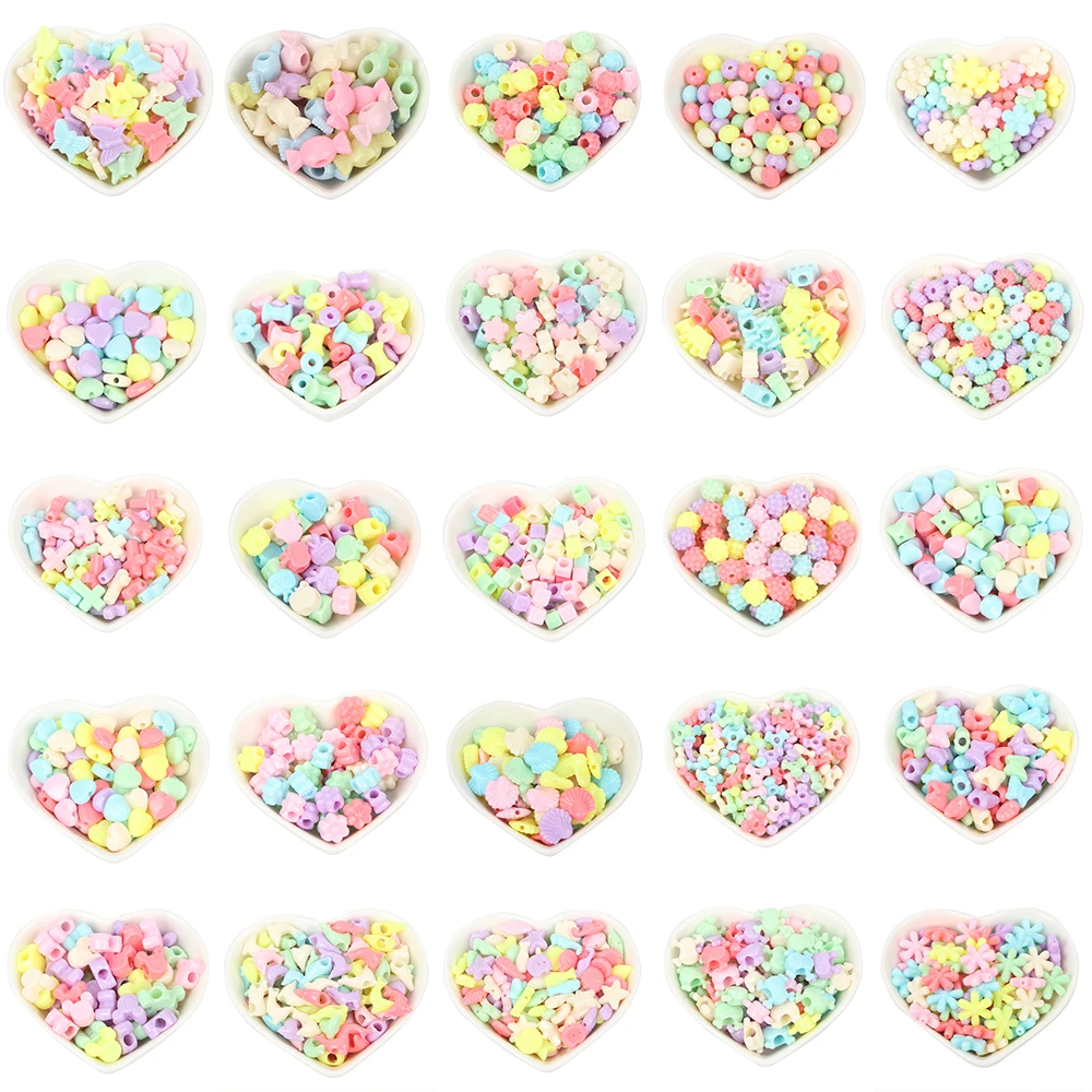 

100PCS Mixed Acrylic Beads Butterfly Bear Skull Dolphin Heart Cross Flower Candy DIY For Jewelry Making Bracelets Accessories