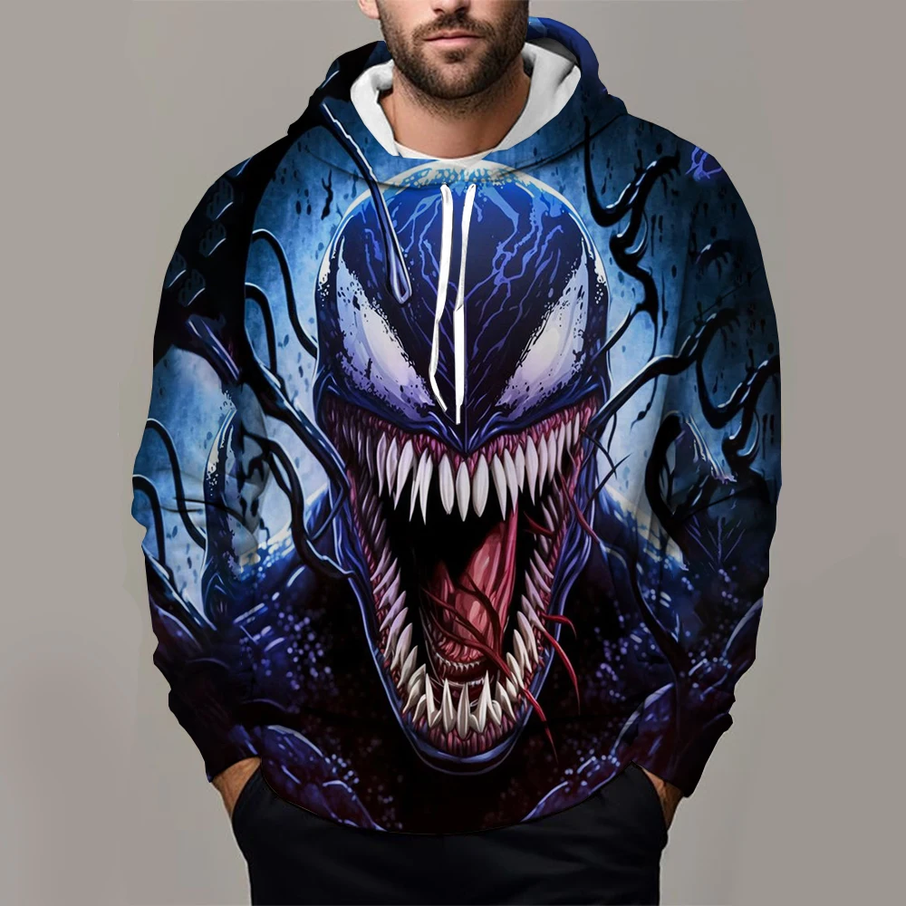 2024 Miniso Spider-Man Venom 3D Printed Men's Hoodie Jacket Outdoor Street Hip-Hop Sportswear Casual Sports Sweatshirt