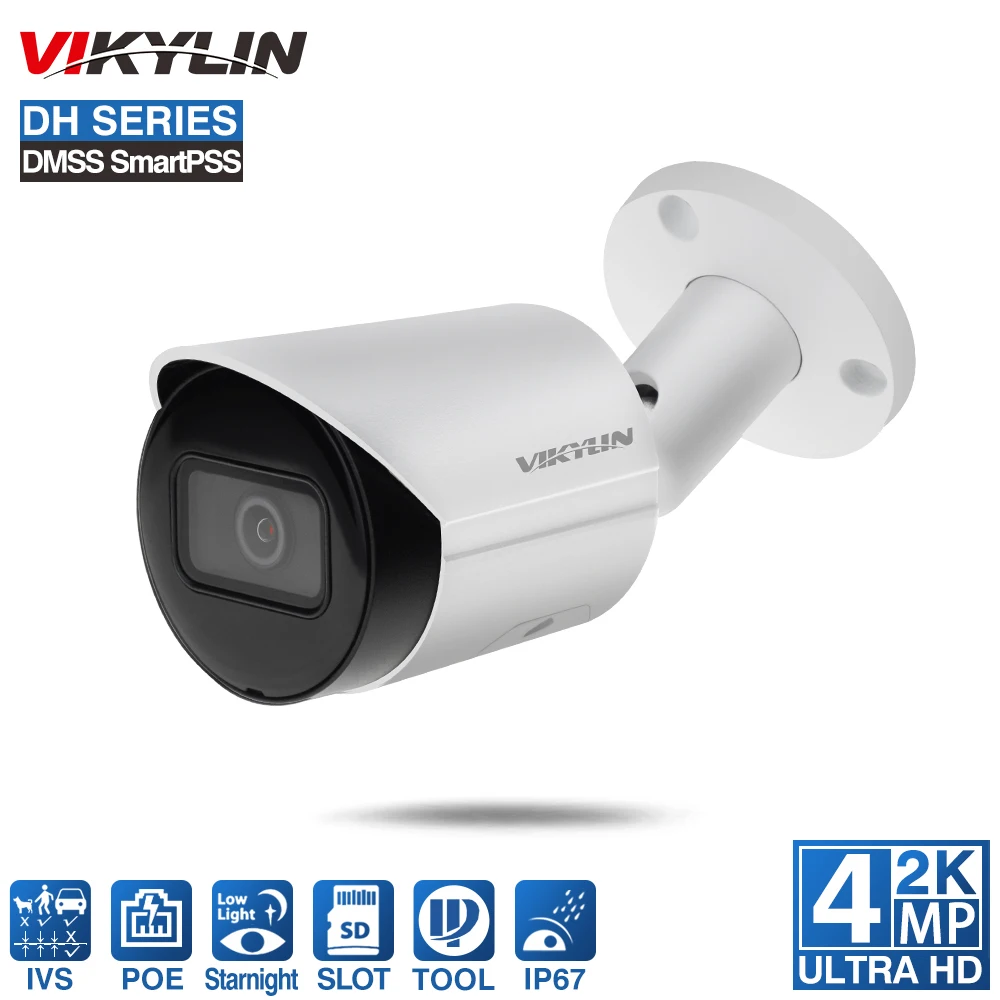 

IP-камера видеонаблюдения VIKYLIN 4 МП 2K PoE Bullet Starlight 30 м IR H.265 SD слот IVS, триптрафик обнаружения вторжения IP67 IPC OEM IPC-HFW2431S-S-S2