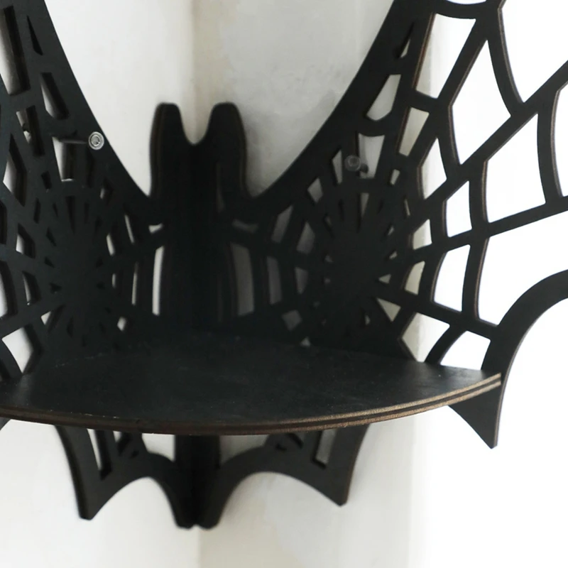 Bat Horn Frame Wooden Floating Corner Shelf Gothic Jewelry Display Stand