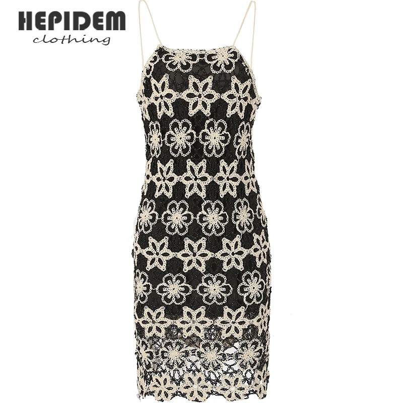 

HEPIDEM Clothing Runway Fashion Autumn Party Dresses Women's Sexy Lace Printing Vintage Mesh Sleeveless Long Dress 69881