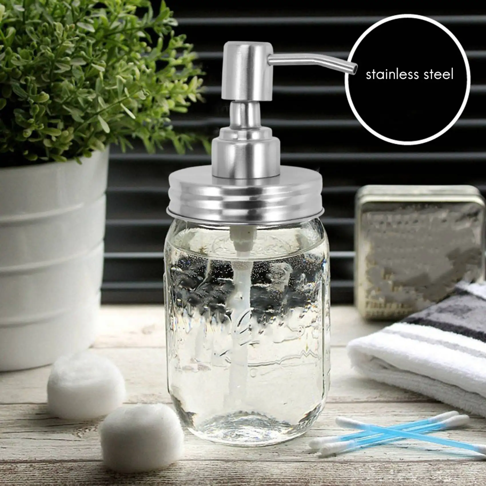 

2 Pack Jar Soap Dispenser Lids Kit Stainless Steel Lotion Dispenser Pump Soap Dispenser Lids Rust Proof Bathroom