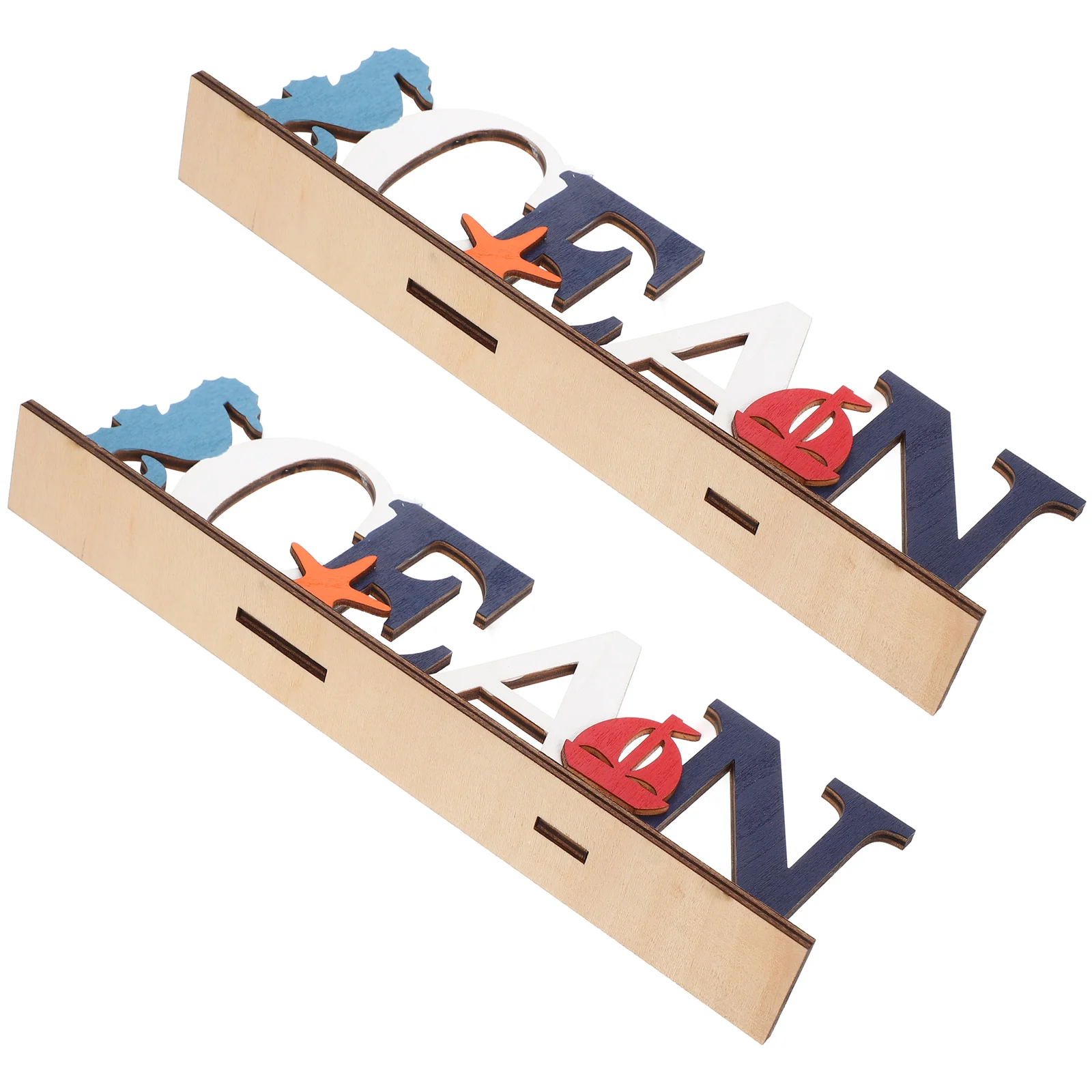 

2pcs Wooden Word Sign Mediterranean Style Adornment Home Desktop Ornaments
