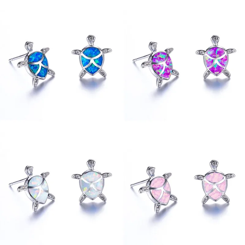 

2023 Cute Turtle Stud Earrings for Women Statement Wedding Jewelry Accessories Fashion Women Imitation Fire Opal Earrings