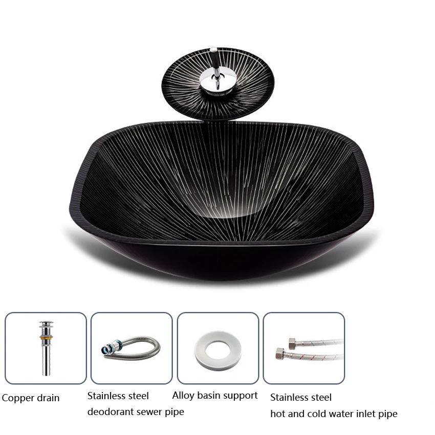 

Tempered Glass Above Counter Basin Simple Art Basin Bathroom Basin L420*W420*H135mm or H138mm*T12MM With faucet&drain&pipe