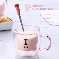 250ml glass mug double wall tea cup heat resistant cartoon pattern double layer glass milk juice coffee cup gifts drinkware