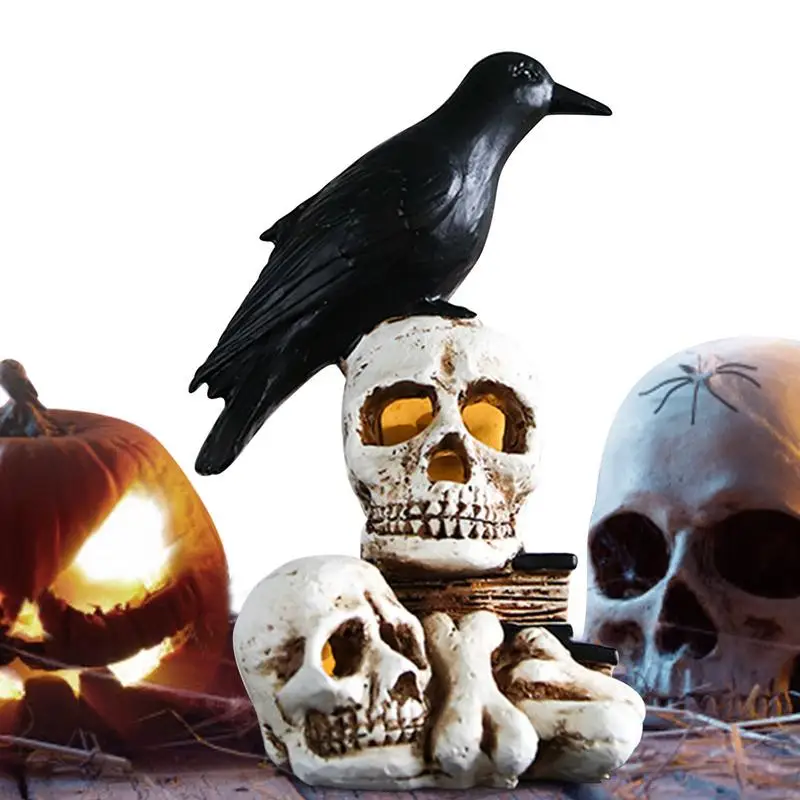 

Skull Lamp Halloween Skull Lamp Resin Raven Decor Resin Skeleton Night Light Lighted Halloween Decorations For Parties Indoor