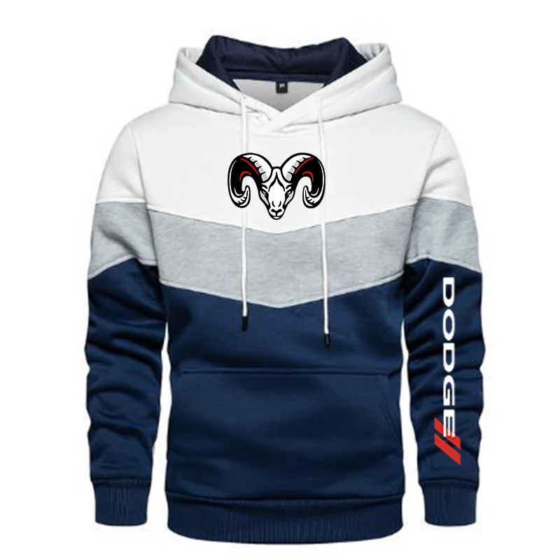 

2022New Spring Autumn Men Dodge Logo Patchwork Color Pullover Long Sleeve Hoodie Fashion Cotton Hoody Sweatshirt