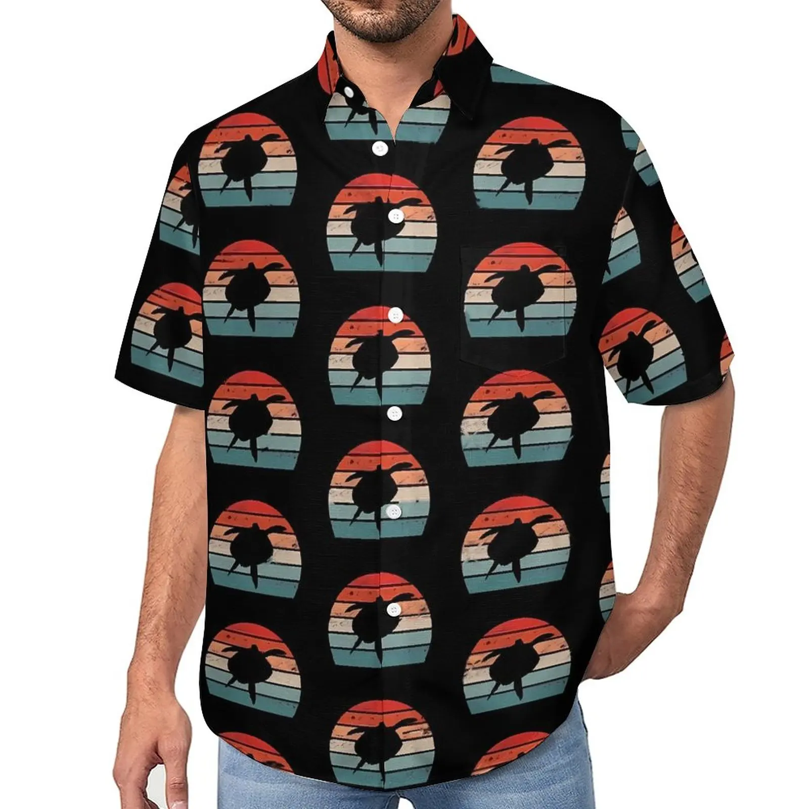 

Sea Turtle Beach Shirt Vintage Sunset Hawaiian Casual Shirts Men Cool Blouses Short Sleeve Pattern Clothing Plus Size 3XL 4XL