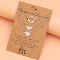 family heart pendant necklace for women girls silver stainless steel chain choker necklace set jewelry for mother daugther gift