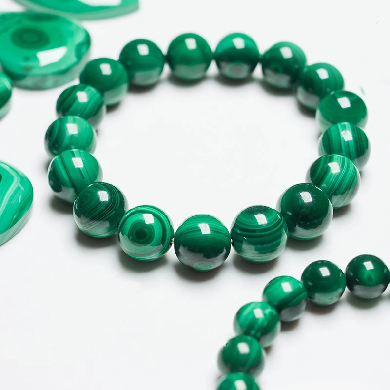 Malachite Stone Bracelet Green Natural Texture Bead Men Bracelets Diabetes Relief Healing Balance Elastic Handmade Charm Jewelry images - 6
