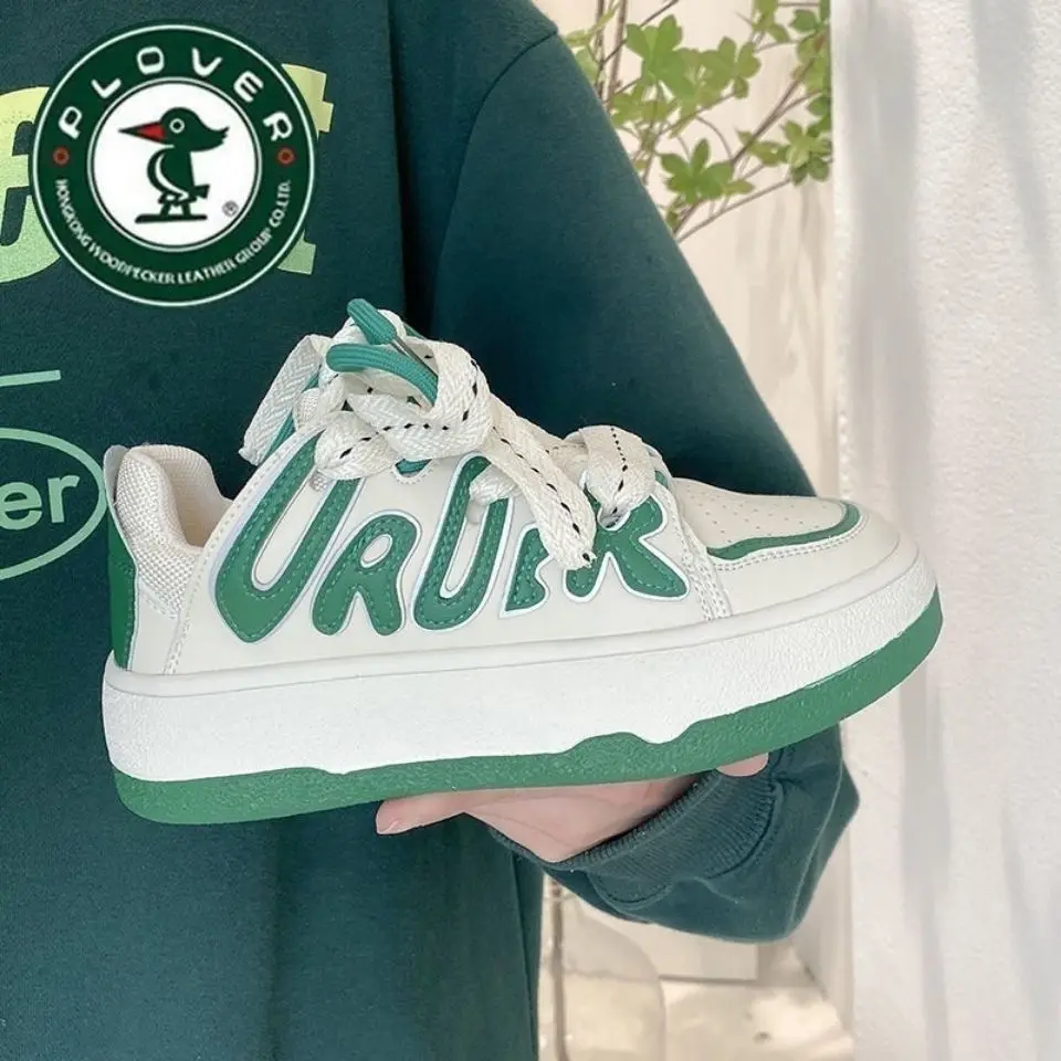 

HOUZHOU Green Platform Sports Shoes Sneaker Girl Flats Vulcanize 2022 Spring Women Tennis Kawaii Harajuku Skateboard Basket