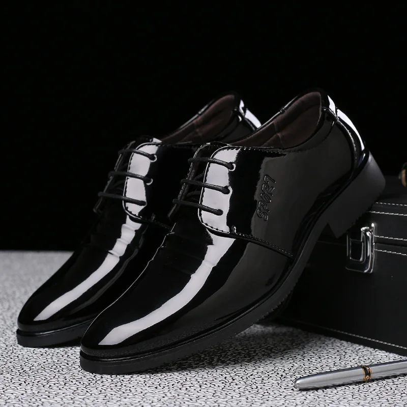2025 Новые мужские туфли для костюма качественные вечерние из лакированной кожи