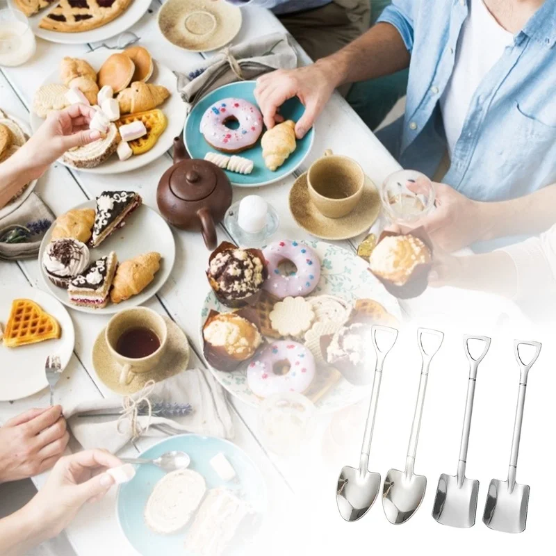 2/4pcs Stainless Steel Spoon Ice Cream Tea Shovel Scoop for Coffee Spoons Kitchen Gadget Cute Square Head Iron Gife | Дом и сад