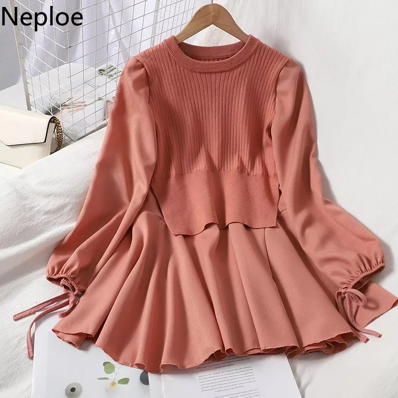 

Neploe Patchwork Fake Two Piece Sweater Dress Women 2022 Fashion Clothes Woman Robe Knit Mini Dresses Korean Vestido Feminino