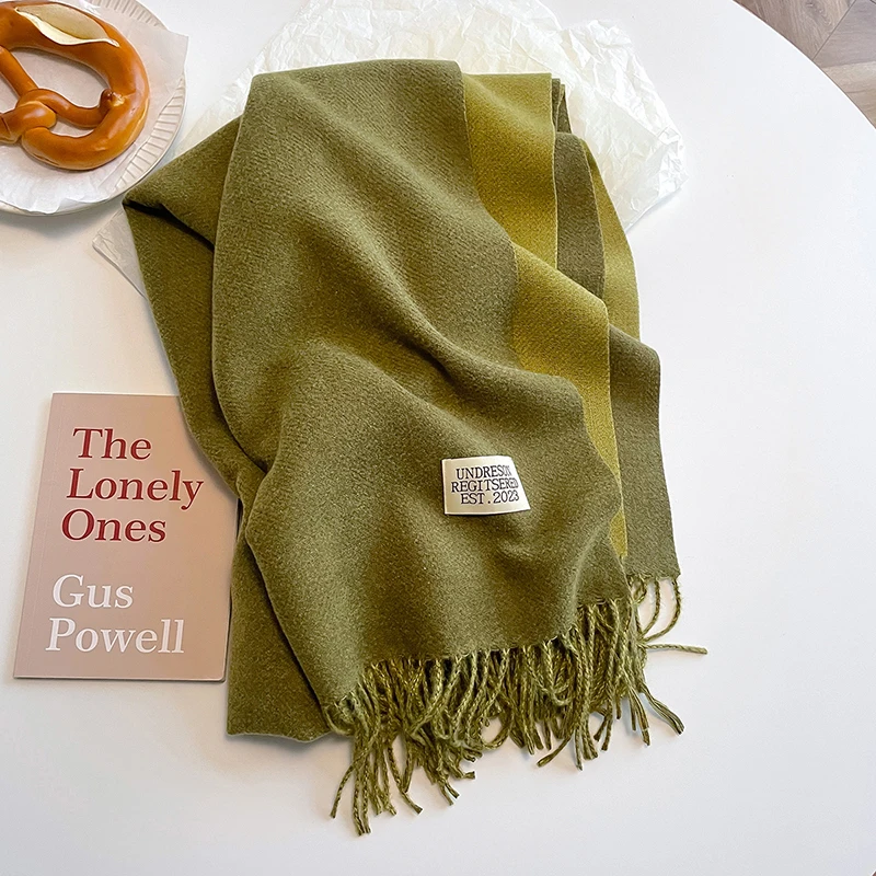 

Women Double Side Cashmere Scarf Big Shawl Winter Warm Soft Solid Fashion Brand Bandana Lady Pashmina Tassel Blanket Scarves