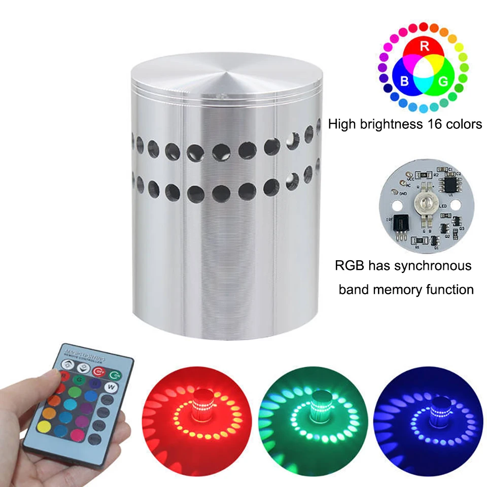 Фото 2 шт. RGB LED-светильники для стен с эффектом спиральных отверстий, настенные светильники с пультом дистанционного управления, разноцветные бра для вечеринок, баров, KTV, домашнего декора №1