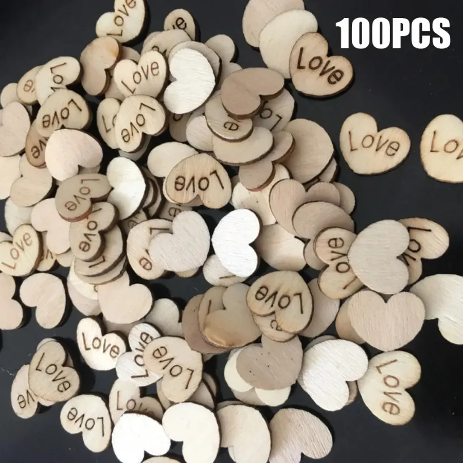 

100x Mini Wooden Love Heart Wedding Table Scatter DIY Craft Accessories Rustic Wedding Party DIY Decoration Scrapbooking Making