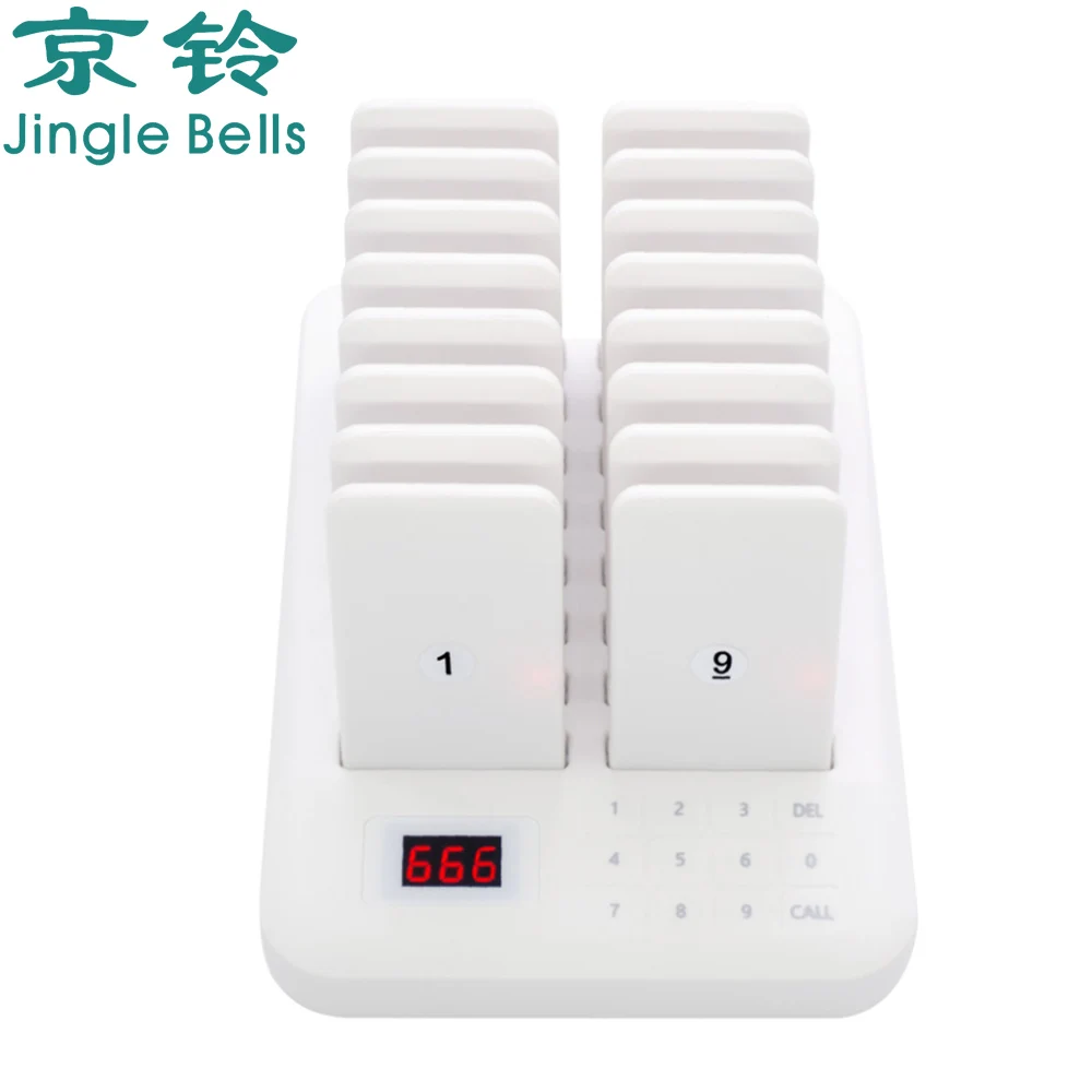 JINGLE BELLS Calling Buzzer Restaurant Cafe 16 Pagers 1 Keyboard Transmitter Wireless Guest Paging System Coaster